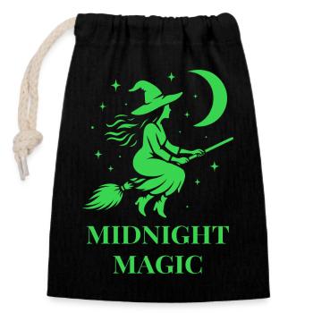 Sorcière volante la nuit avec la lune en vert - Sac cadeau en coton avec cordon (14 x 20 cm) - noir - Devant