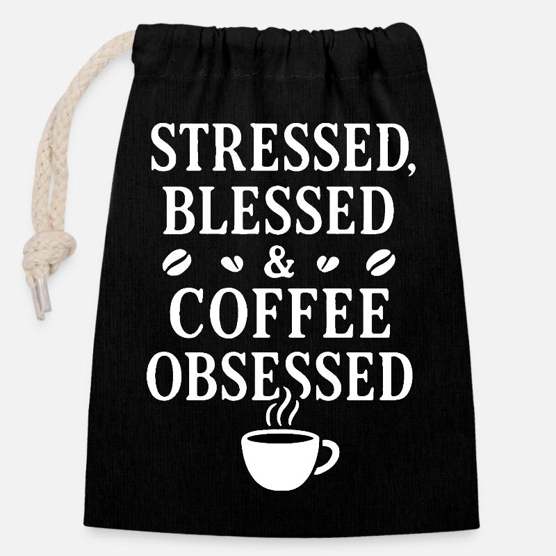 Coffee Obsessed - Closable cotton gift bag (14x20cm) - black