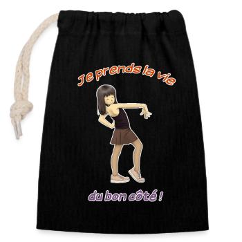 La vie du bon côté - Sac cadeau en coton avec cordon (14 x 20 cm) - noir - Devant