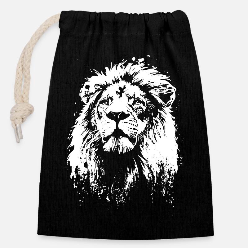 lion face lion head - Closable cotton gift bag (14x20cm) - black