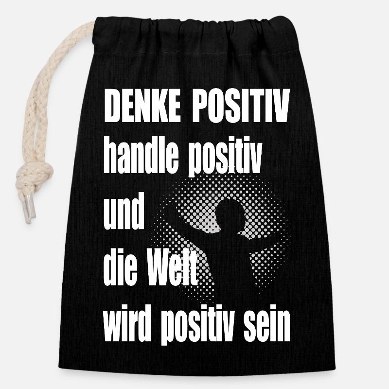 Positive Thinking Motivational Saying Man - Closable cotton gift bag (14x20cm) - black