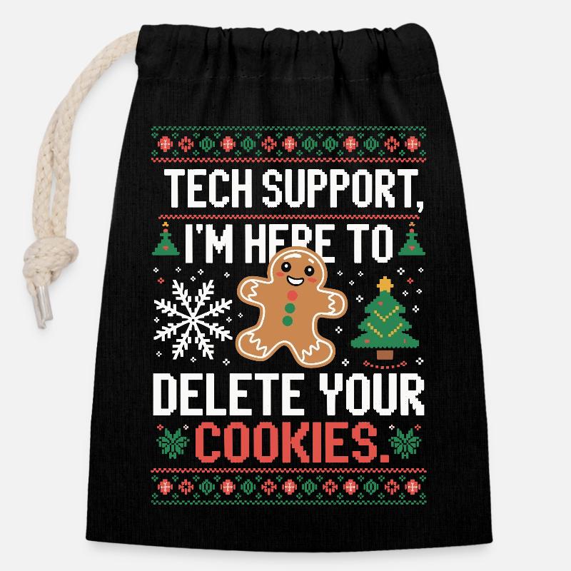 Dicton de cookie du support technique - Sac cadeau en coton avec cordon (14 x 20 cm) - noir