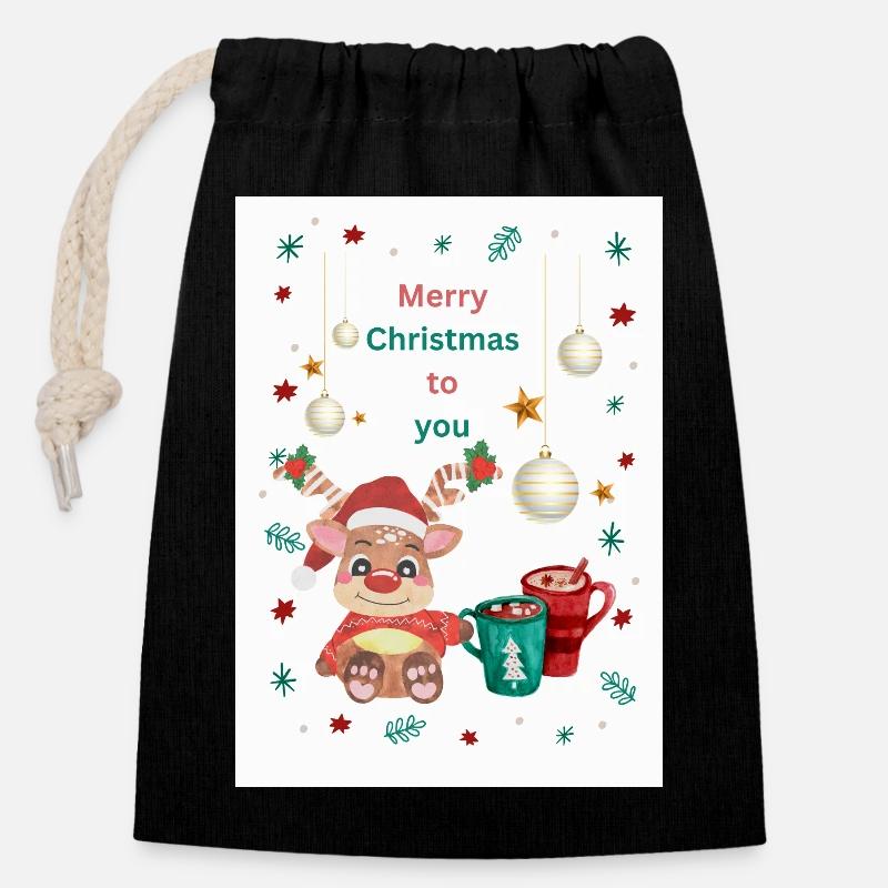 Happy Rainbow Designs-Weihnachtsedition - Verschließbarer Geschenkbeutel aus Baumwolle (14x20cm) - Schwarz