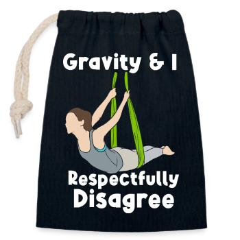 Funny Aerial Yoga Gravity Disagree Art Tee - Closable cotton gift bag (14x20cm) - navy - Front