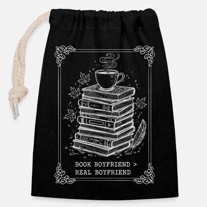 Book Boyfriend Book Stack - Closable cotton gift bag (14x20cm) - black
