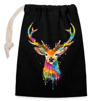 Colorful Deer – Graffiti Animal Art - Closable cotton gift bag (14x20cm) - black - Front