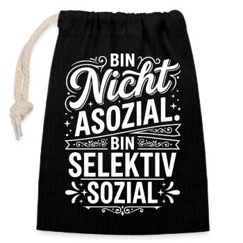 Selectively Social – Not Anti Social - Closable cotton gift bag (14x20cm) - black - Front