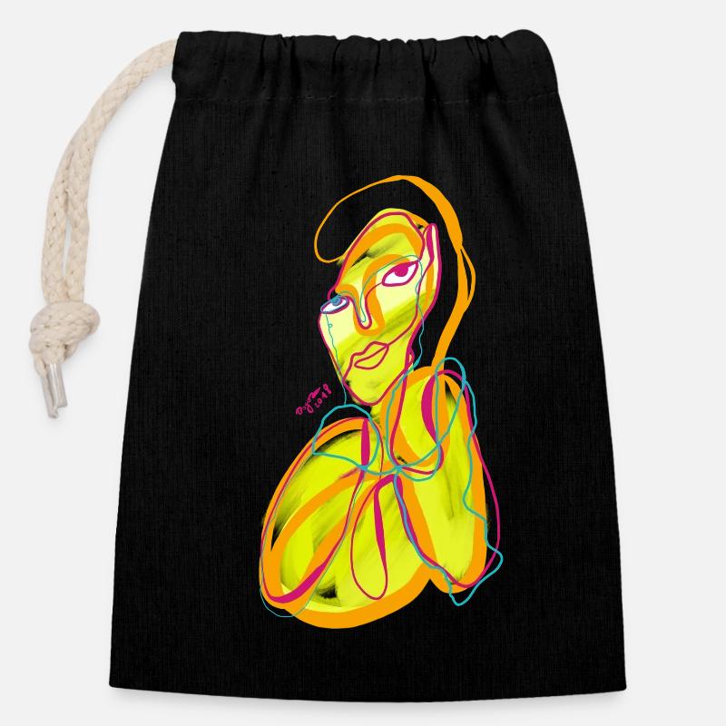 Bogos yellow - Closable cotton gift bag (14x20cm) - black