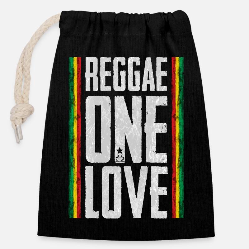 Reggae One Love Design - Verschließbarer Geschenkbeutel aus Baumwolle (14x20cm) - Schwarz