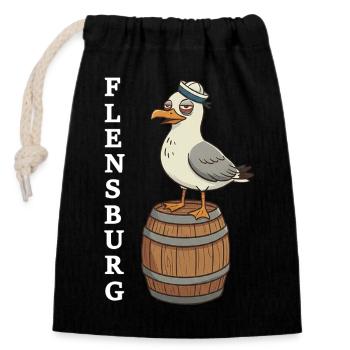 Flensburg Möwe Betrunken - Verschließbarer Geschenkbeutel aus Baumwolle (14x20cm) - Schwarz - Vorne