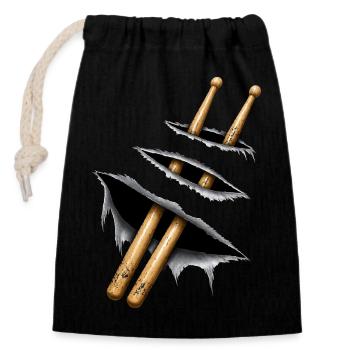 Drumsticks Design – Schlagzeuger & Musiker Motiv - Verschließbarer Geschenkbeutel aus Baumwolle (14x20cm) - Schwarz - Vorne