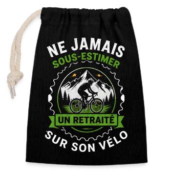 Retraité vélo montagne humour cycliste - Sac cadeau en coton avec cordon (14 x 20 cm) - noir - Devant
