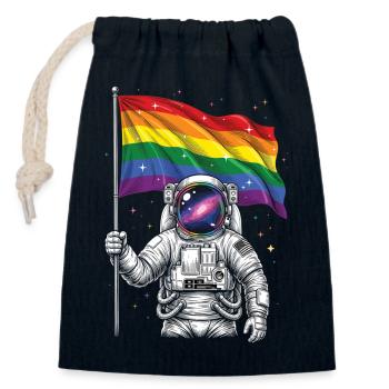 Pride Month LGBT – Astronaut mit Regenbogenflagge - Verschließbarer Geschenkbeutel aus Baumwolle (14x20cm) - Navy - Vorne