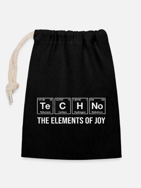 Techno Rave Electro Raver Chimie Tableau périodique - Sac cadeau en coton avec cordon (14 x 20 cm) - noir