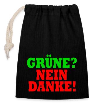 grüne nein danke - Verschließbarer Geschenkbeutel aus Baumwolle (14x20cm) - Schwarz - Vorne