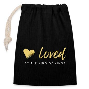 Loved by the King of Kings - Closable cotton gift bag (14x20cm) - black - Front