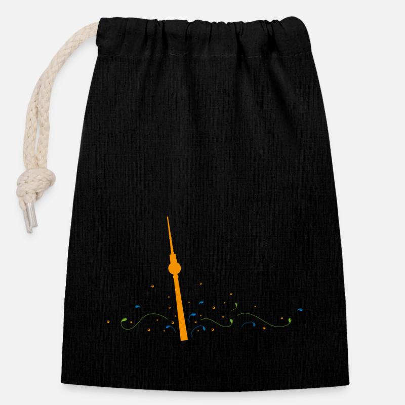 TV Tower Berlin | Berlin has the flow - Closable cotton gift bag (14x20cm) - black
