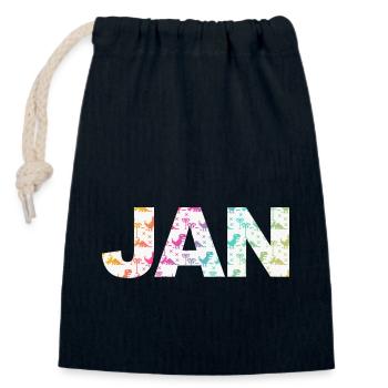 JAN - Beautiful boy name with dinosaur - Closable cotton gift bag (14x20cm) - navy - Front