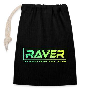 Raver Techno Rave Festival Electro Music - Sac cadeau en coton avec cordon (14 x 20 cm) - noir - Devant