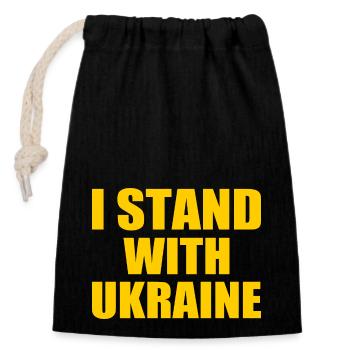 I stand with ukraine - Verschließbarer Geschenkbeutel aus Baumwolle (14x20cm) - Schwarz - Vorne