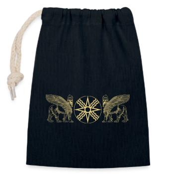 Faravahar Sumer Lamassu Perse Iran Babylone - Sac cadeau en coton avec cordon (14 x 20 cm) - bleu marine - Devant