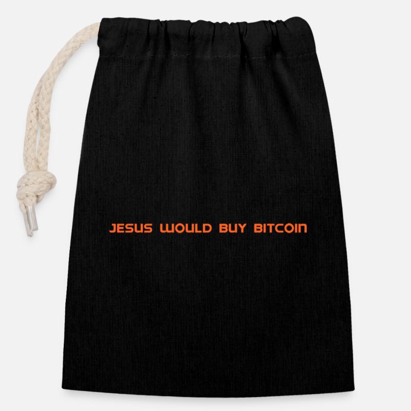 Jesus would buy Bitcoin - Closable cotton gift bag (14x20cm) - black