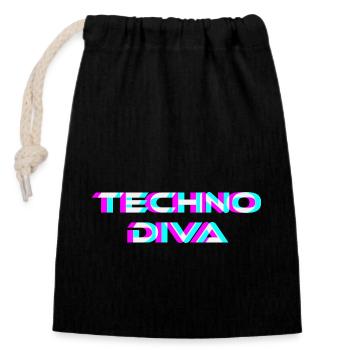 Techno Diva Rave Festival Electro Musik Raver - Verschließbarer Geschenkbeutel aus Baumwolle (14x20cm) - Schwarz - Vorne