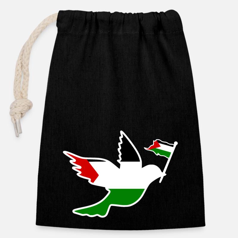 Free palestine - Sac cadeau en coton avec cordon (14 x 20 cm) - noir