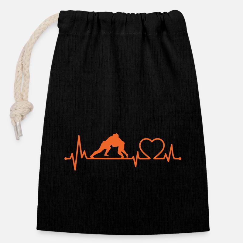 Sumo Heartbeat - Closable cotton gift bag (14x20cm) - black
