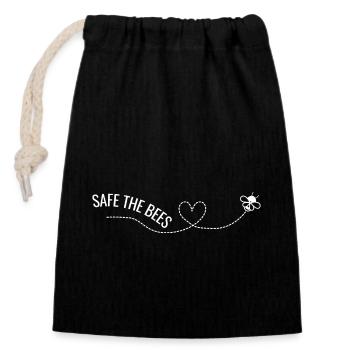 Safe the bees - Closable cotton gift bag (14x20cm) - black - Front