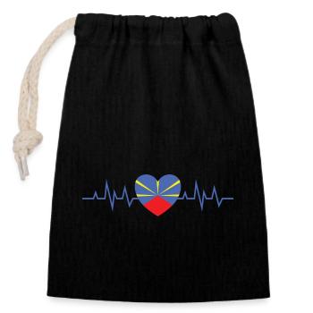 Idee cadeau souvenir drapeau de la Réunion 974 - Sac cadeau en coton avec cordon (14 x 20 cm) - noir - Devant