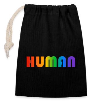 HUMAN rainbow text - Closable cotton gift bag (14x20cm) - black - Front