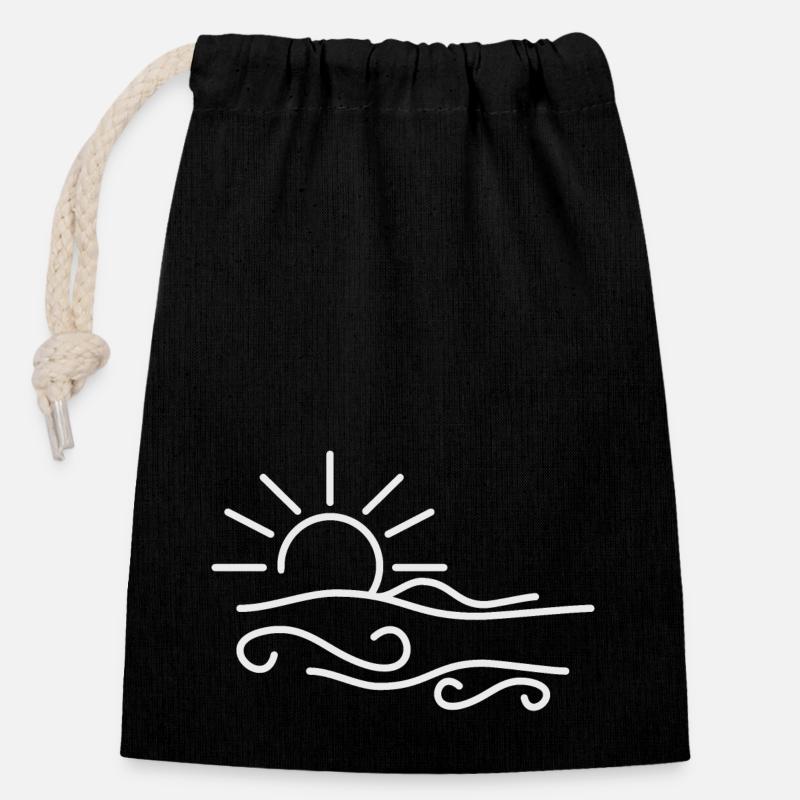 Coucher de soleil au bord de la mer / lac - Sac cadeau en coton avec cordon (14 x 20 cm) - noir