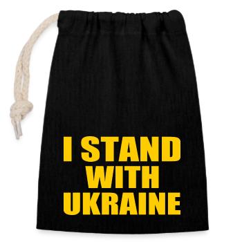 I stand with ukraine - Verschließbarer Geschenkbeutel aus Baumwolle (14x20cm) - Schwarz - Vorne