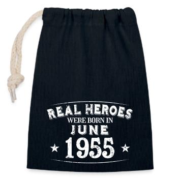 Real Heroes sont nés en juin 1955 Anniversaire - Sac cadeau en coton avec cordon (14 x 20 cm) - bleu marine - Devant