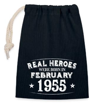 Real Heroes sont nés en février 1955 Anniversaire - Sac cadeau en coton avec cordon (14 x 20 cm) - bleu marine - Devant
