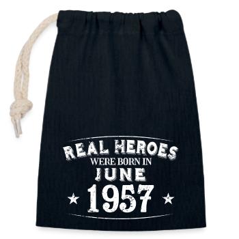 Real Heroes were born in June 1957 Birthday - Closable cotton gift bag (14x20cm) - navy - Front