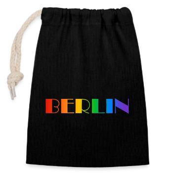 Berliner Regenbogen Text - Verschließbarer Geschenkbeutel aus Baumwolle (14x20cm) - Schwarz - Vorne