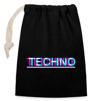 Techno Rave Festival Electro Music Raver - Sac cadeau en coton avec cordon (14 x 20 cm) - noir - Devant