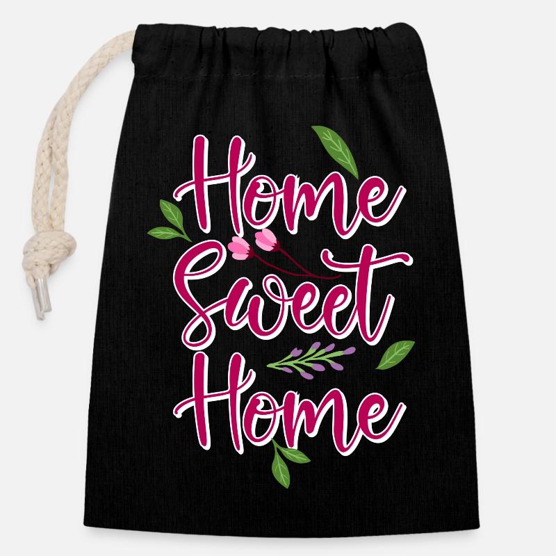 home - Sac cadeau en coton avec cordon (14 x 20 cm) - noir