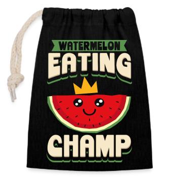 Watermelon Eating Champ - Verschließbarer Geschenkbeutel aus Baumwolle (14x20cm) - Schwarz - Vorne