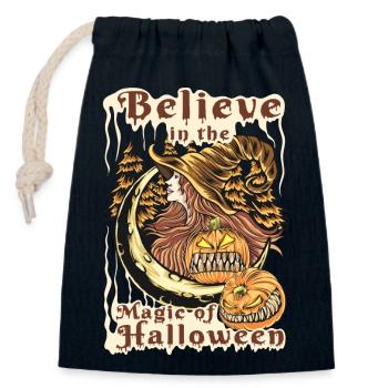 Halloween citrouille horreur - Sac cadeau en coton avec cordon (14 x 20 cm) - bleu marine - Devant