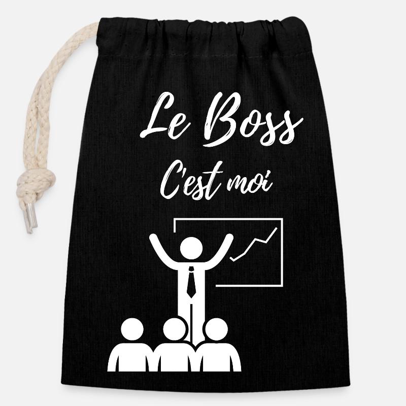 C est moi le Boss - Sac cadeau en coton avec cordon (14 x 20 cm) - noir
