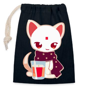 Monu la petite chatte - Sac cadeau en coton avec cordon (14 x 20 cm) - bleu marine - Devant