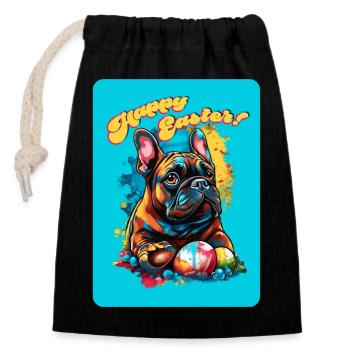 happy easter ou joyeuses pâques par t shirt papa - Sac cadeau en coton avec cordon (14 x 20 cm) - noir - Devant
