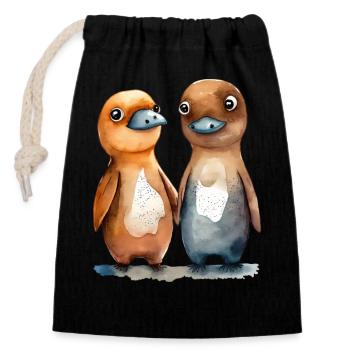 Platypus pair watercolor - Closable cotton gift bag (14x20cm) - black - Front