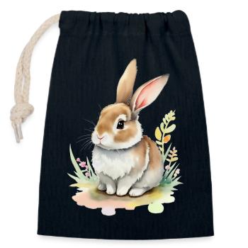 Lapin mignon - Sac cadeau en coton avec cordon (14 x 20 cm) - bleu marine - Devant