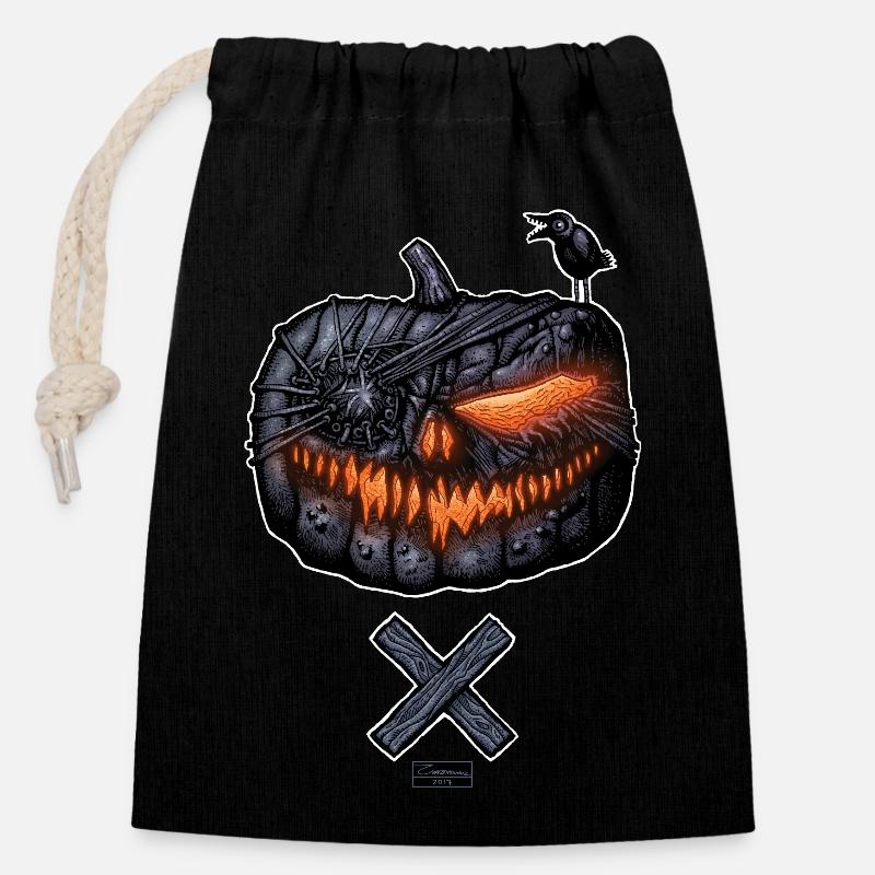 PUMPKINHEAD - HALLOWEEN KURBIS / SKULL - Verschließbarer Geschenkbeutel aus Baumwolle (14x20cm) - Schwarz