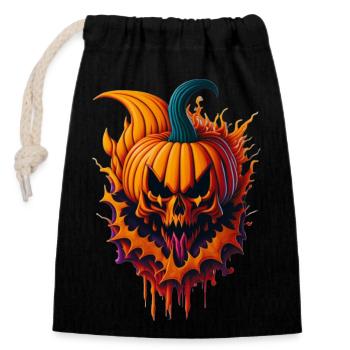 Halloween Böser Kürbis - Verschließbarer Geschenkbeutel aus Baumwolle (14x20cm) - Schwarz - Vorne