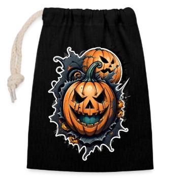 Halloween - Monstreet Kürbis - Verschließbarer Geschenkbeutel aus Baumwolle (14x20cm) - Schwarz - Vorne